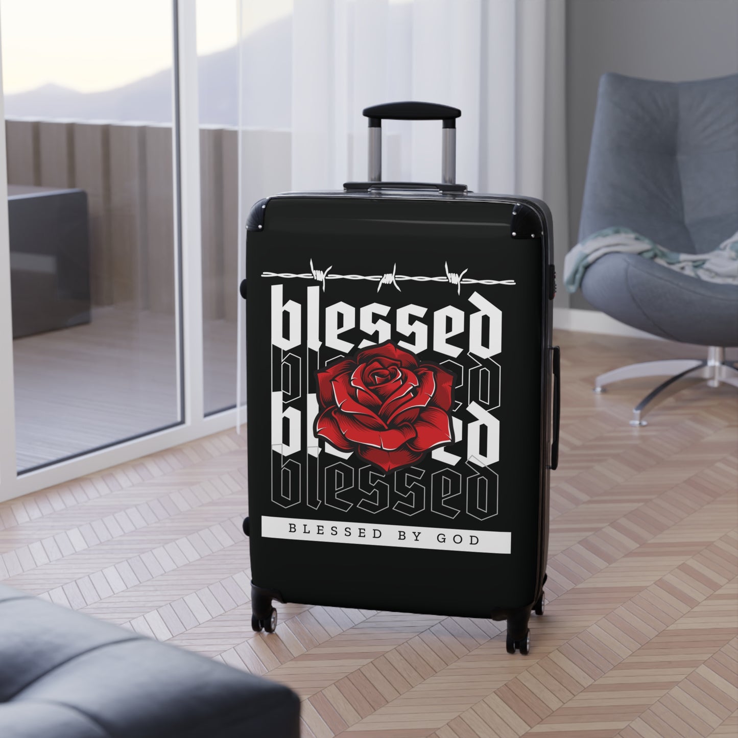 Blessed by God Floral Suitcase - Stylish Travel Luggage