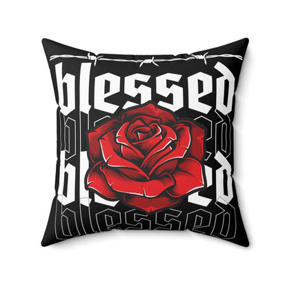 Blessed Rose Decorative Pillow - Red and Black Floral Home Accent