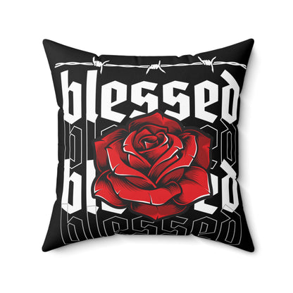Blessed Rose Decorative Pillow - Red and Black Floral Home Accent