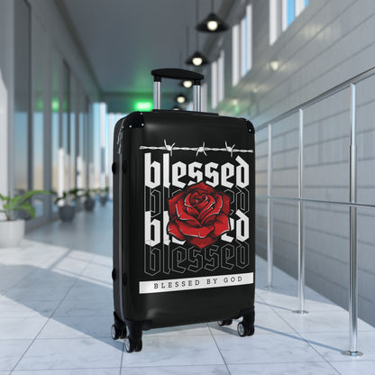Blessed by God Floral Suitcase - Stylish Travel Luggage