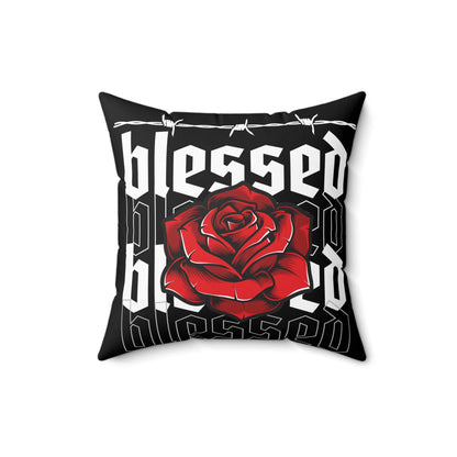 Blessed Rose Decorative Pillow - Red and Black Floral Home Accent
