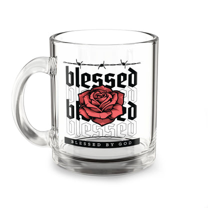 Blessed by God Rose Design Glass Mug - 10oz
