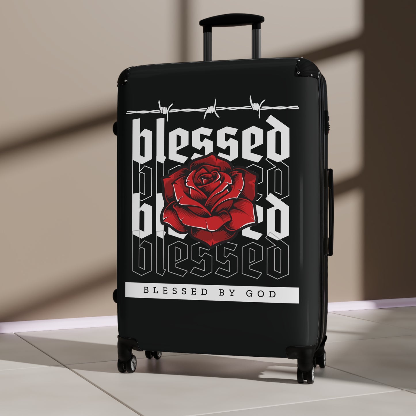 Blessed by God Floral Suitcase - Stylish Travel Luggage