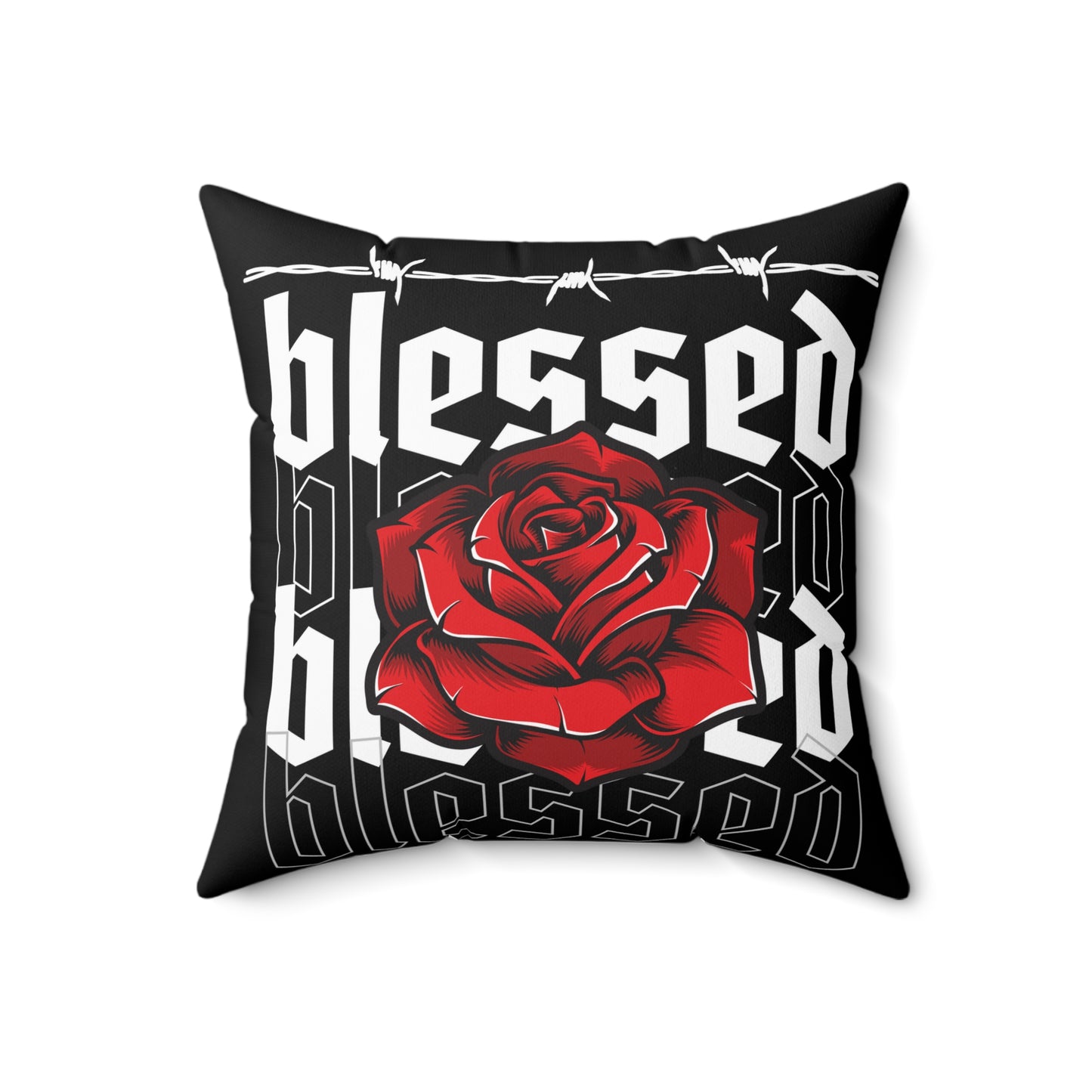 Blessed Rose Decorative Pillow - Red and Black Floral Home Accent