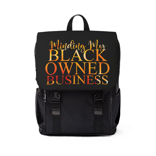 Minding My Black Owned Business Unisex Backpack (Liquid Sun and Black)
