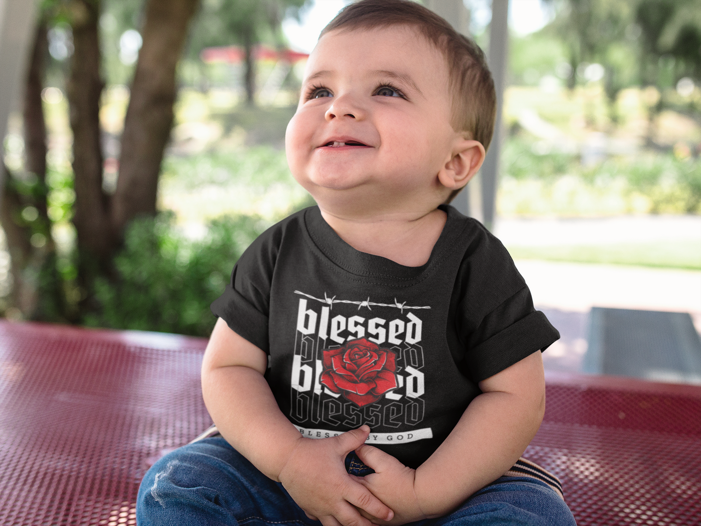Blessed Infant Fine Jersey Tee - Cute Baby T-Shirt with Rose Design