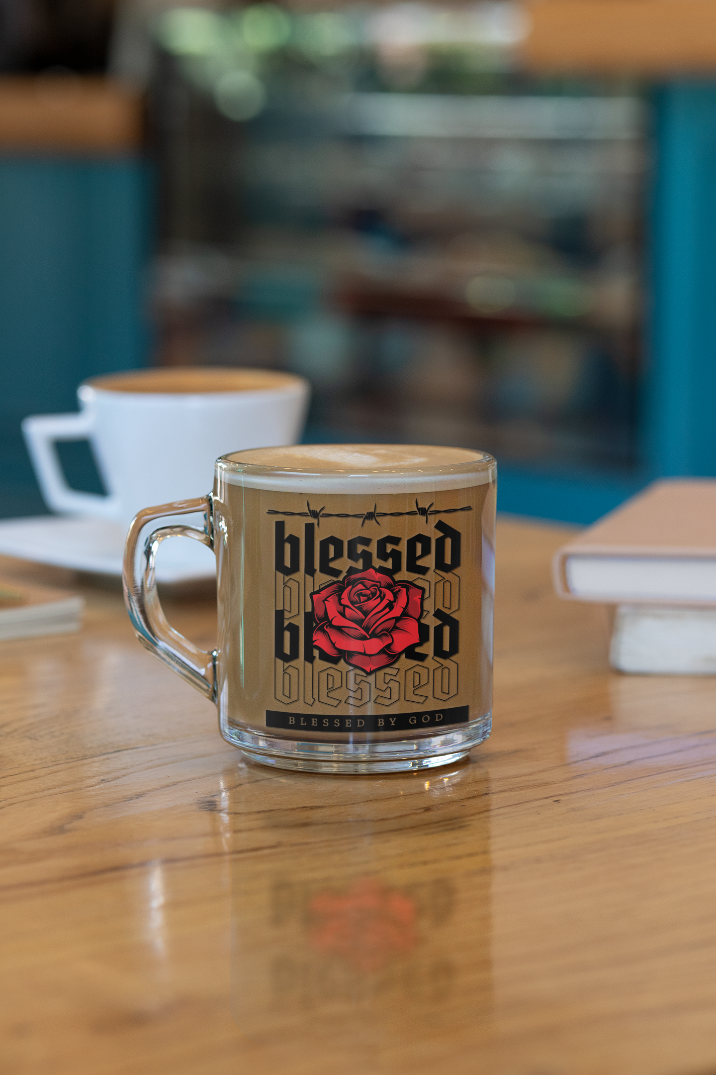 Blessed by God Rose Design Glass Mug - 10oz