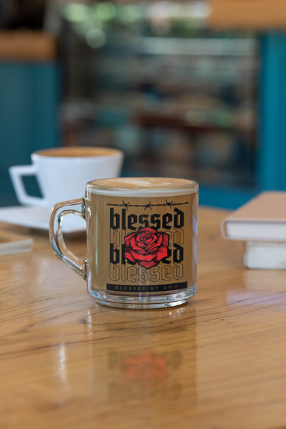 Blessed by God Rose Design Glass Mug - 10oz