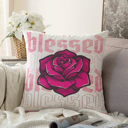 Blessed Rose Decorative Pillow - Pink Floral Home Accent