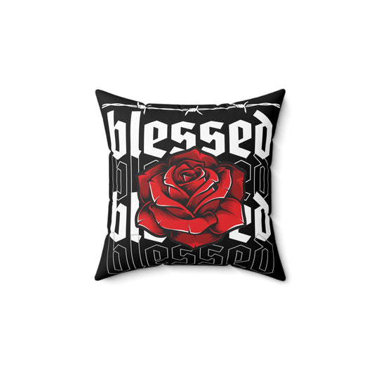 Blessed Rose Decorative Pillow - Red and Black Floral Home Accent