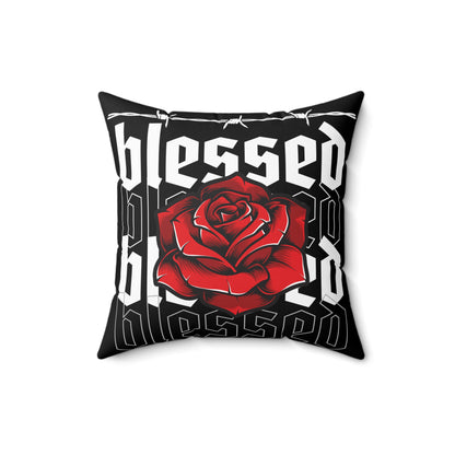 Blessed Rose Decorative Pillow - Red and Black Floral Home Accent