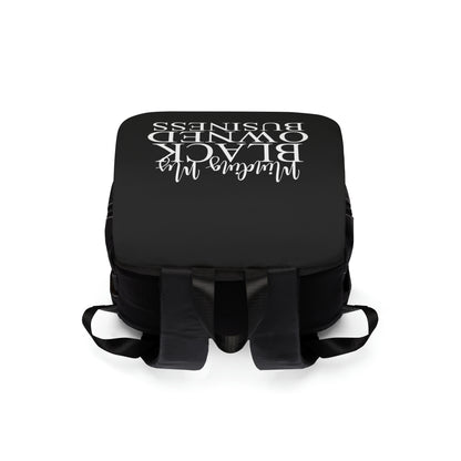 Minding My Black Owned Business Unisex Backpack (White and Black)