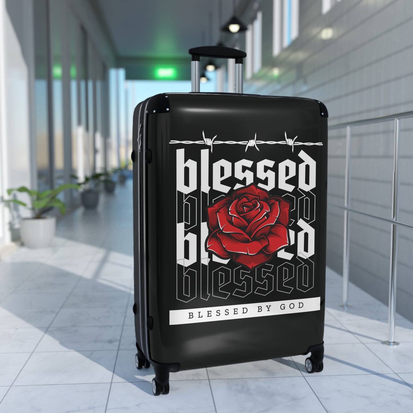 Blessed by God Floral Suitcase - Stylish Travel Luggage