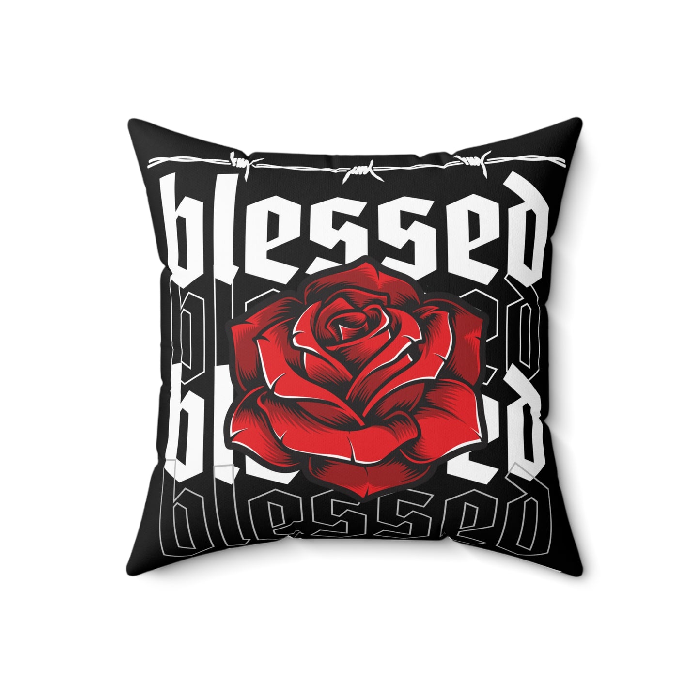 Blessed Rose Decorative Pillow - Red and Black Floral Home Accent