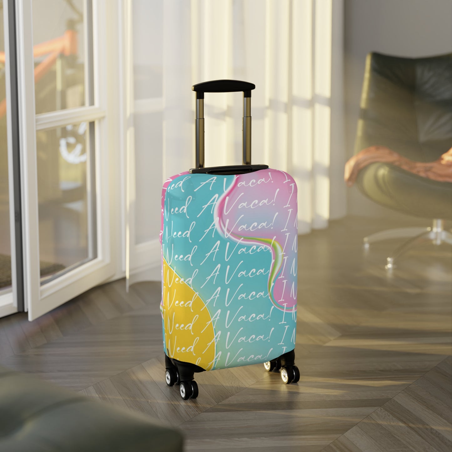 Colorful Vacation Luggage Cover - Fun Travel Accessory with ‘I Need A Vacay’ Design