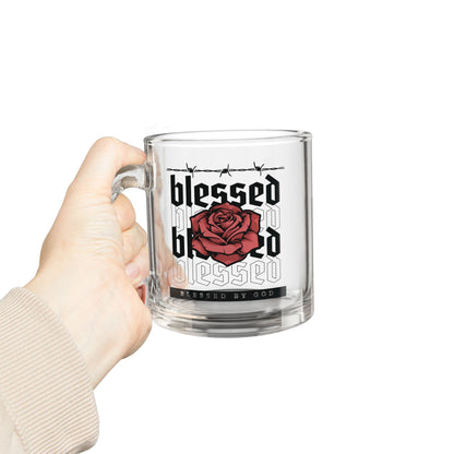 Blessed by God Rose Design Glass Mug - 10oz