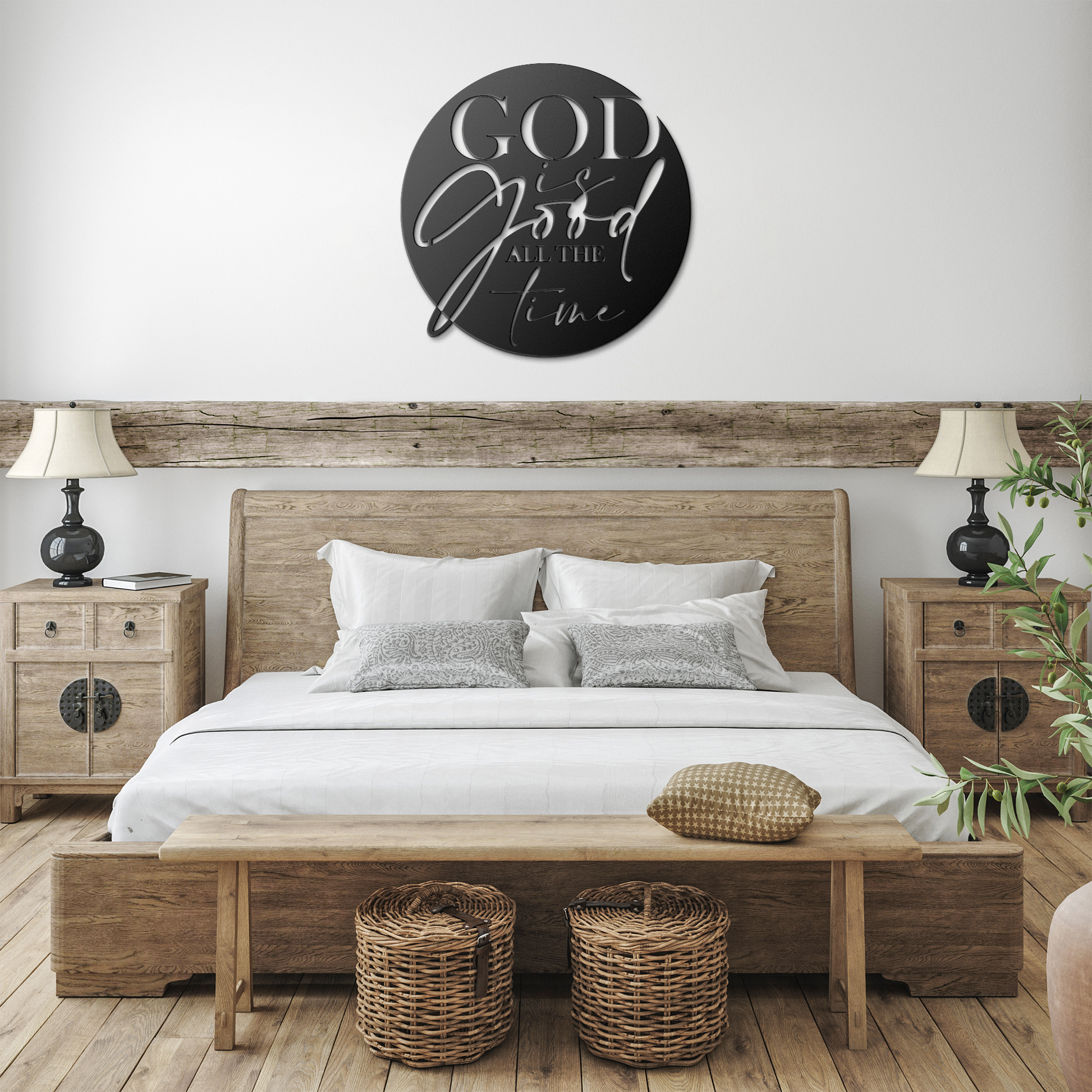 God_is_Good_metal_sign_Black_Farmhouse_Bedroom_Mockup.png