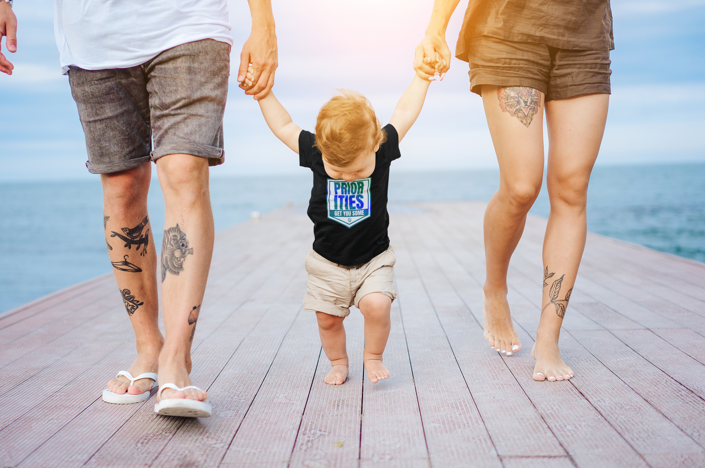 Priorities Get You Some T-shirt (Infant Tee Blue, White and Green)