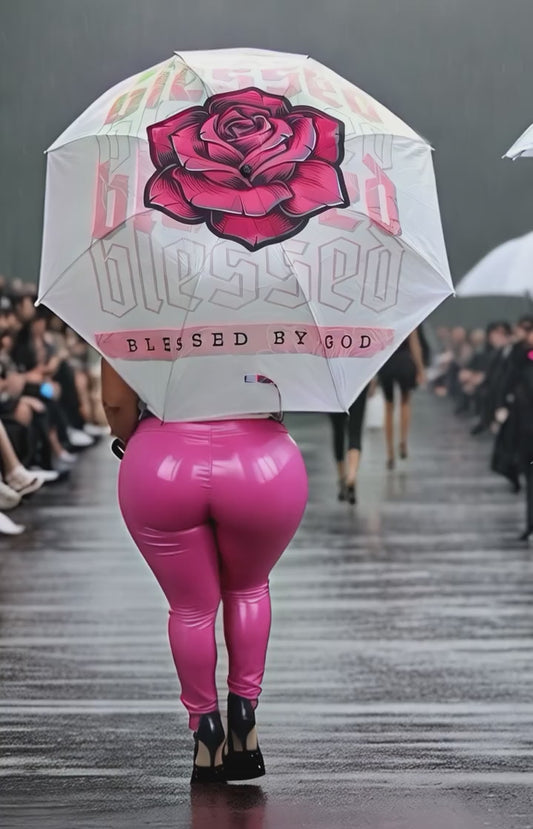 Blessed By God Rose Design Semi-Automatic Foldable Umbrella - Stylish & Functional Weather Protection